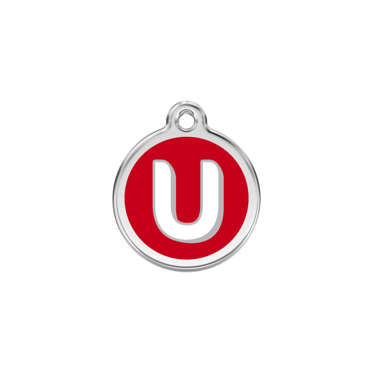 Vue avant - Médaille personnalisée pour chien/chat Red Dingo Émail/Acier inoxydable - Lettre U - Rouge - Taglia S