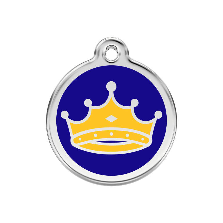 Vue avant - Médaille personnalisée pour chien/chat Red Dingo Émail/Acier inoxydable - Motif Roi - Bleu foncé - Taglia M