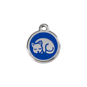 Medaglietta per gatto piccola smalto blu scuro acciaio inox