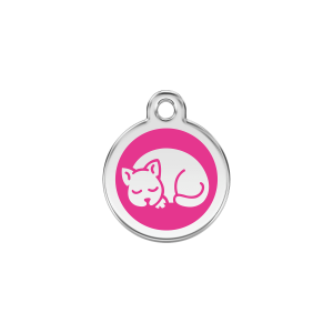 Medaglietta per gatto piccola smalto rosa vivace e acciaio inox
