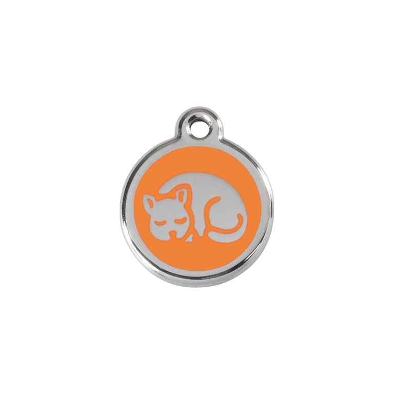 Vue avant - Médaille personnalisable chat émail et acier inoxydable - Red Dingo - Motif chaton orange - Taglia S