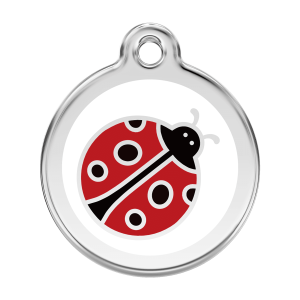 Medaglietta per cane grande coccinella bianca in smalto e acciaio inox