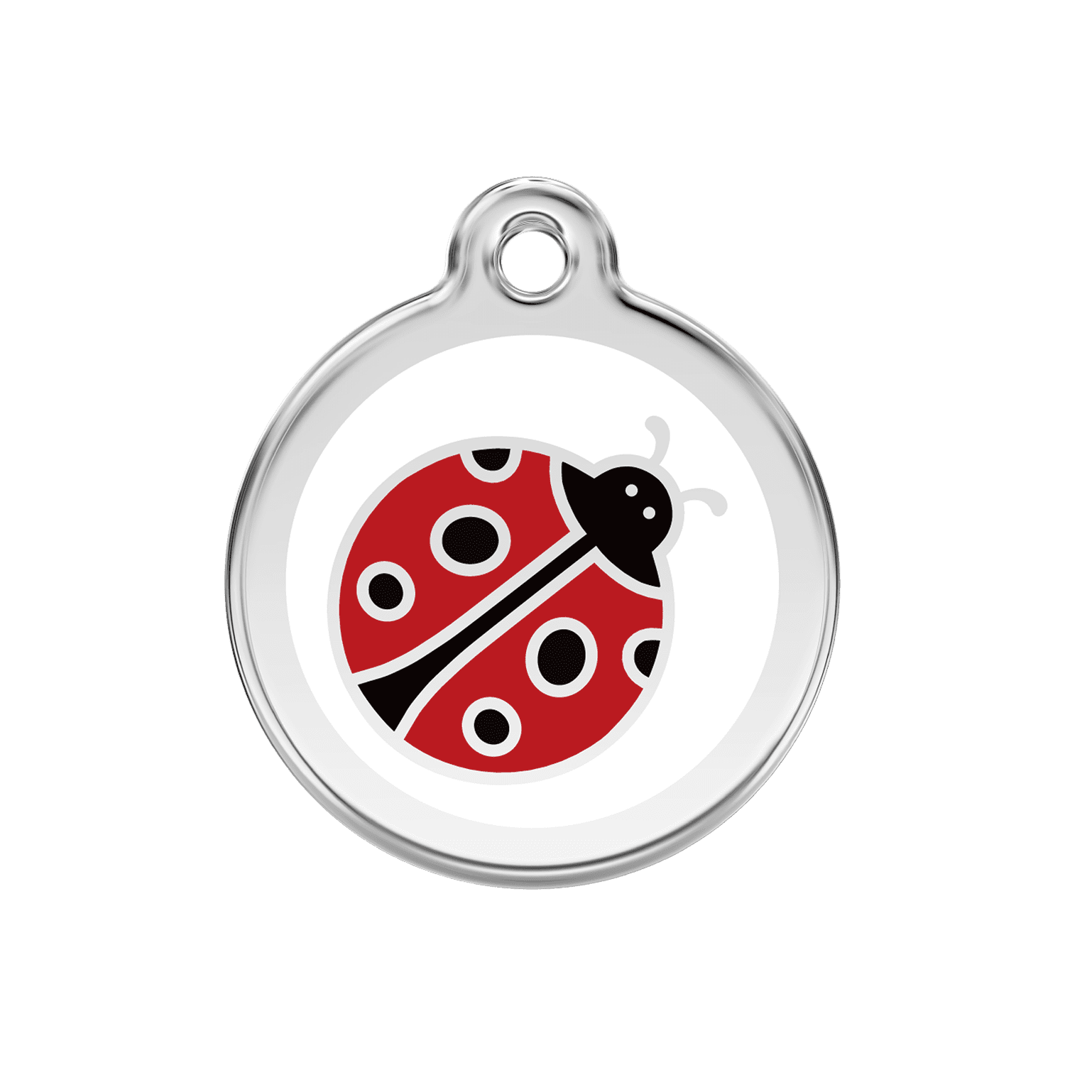 Vue avant - Médaille personnalisée pour chien Red Dingo Émail et acier inoxydable - Motif Coccinelle - Blanc - Taglia M