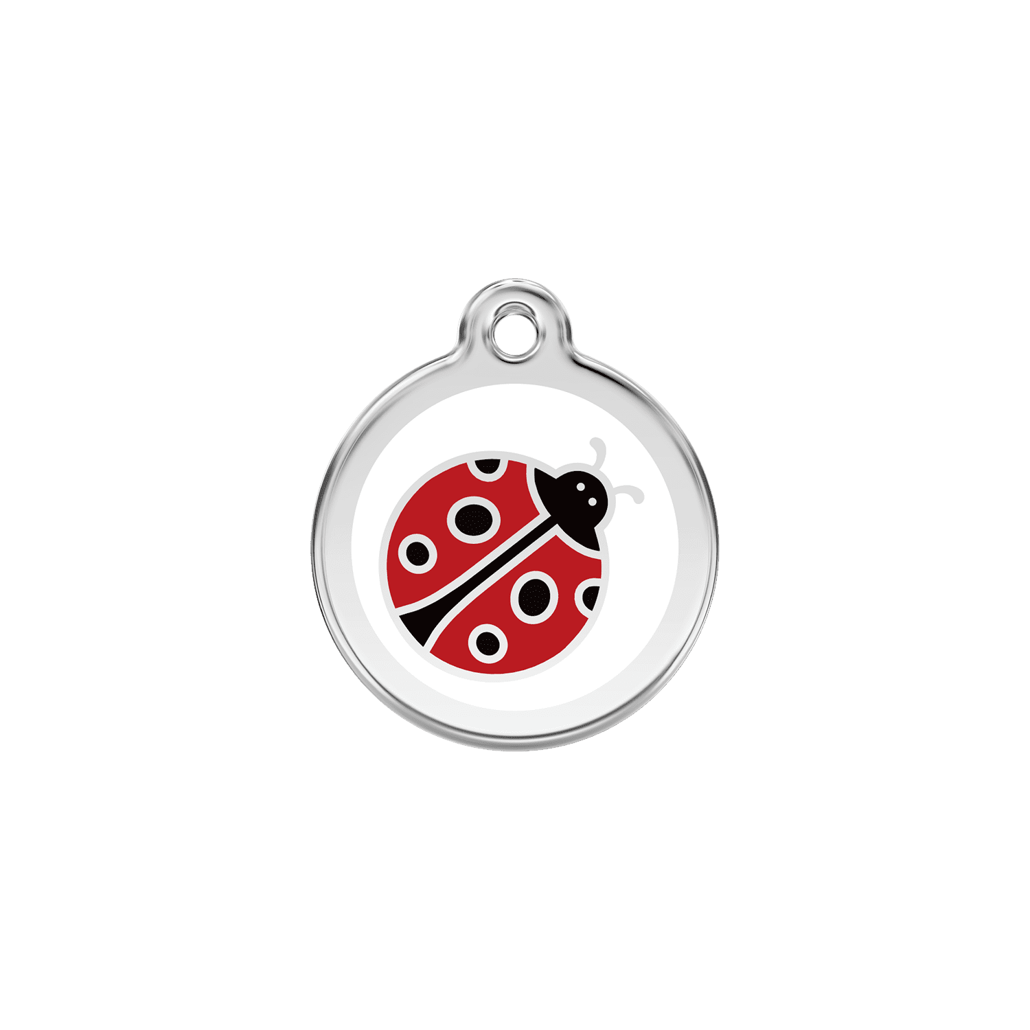 Vue avant - Médaille personnalisée pour chien/chat Red Dingo Émail et acier inoxydable - Coccinelle Blanc - Taglia S