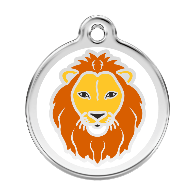 Vue avant - Médaille personnalisée pour chien Red Dingo Lion Blanc L 38.00mm - Gravure incluse