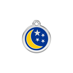 Medaglietta per gatto piccola Luna e stelle smalto blu scuro in acciaio inox