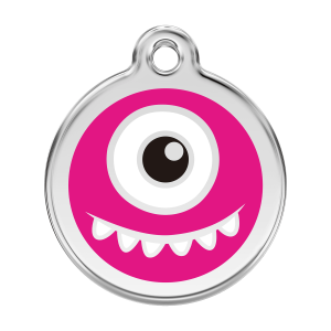 Medaglietta per cane Monstro rosa vivace smalto e acciaio inox L