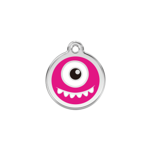 Medaglietta per gatto Monstro rosa vivace smalto acciaio inox piccola