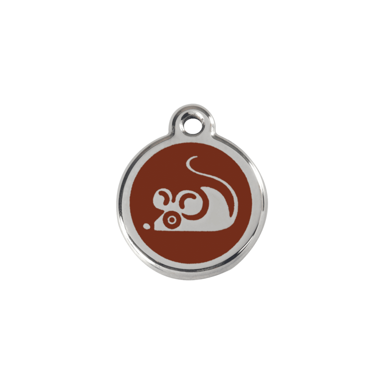 Vue avant - Médaille personnalisable pour chat Red Dingo Émail et acier inoxydable - Motif Souris Brun - Taglia S