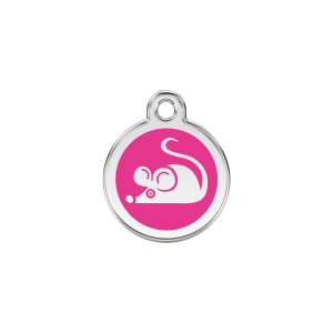 Medaglietta per gatto piccola topo smalto rosa vivo acciaio inox