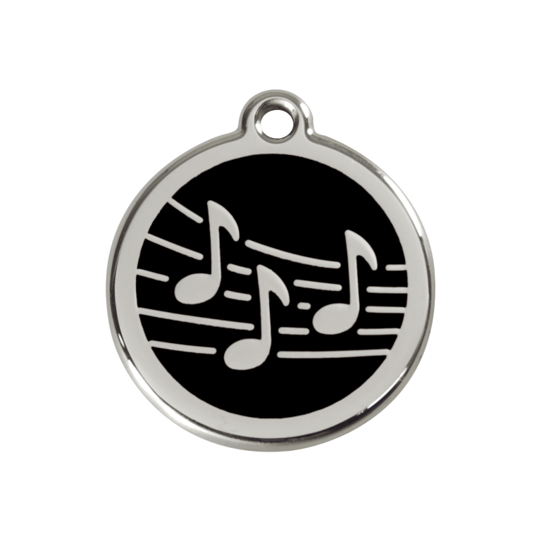 Vue avant - Médaille personnalisée pour chien ou chat Red Dingo Émail et acier inoxydable - Motif Musique - Noir - Taglia M