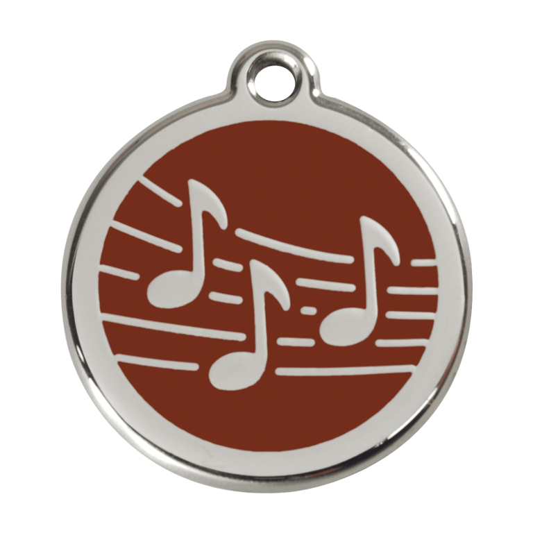 Vue avant - Médaille personnalisée pour chien Red Dingo Émail et acier inoxydable - Motif Musique - Brun - Taglia L