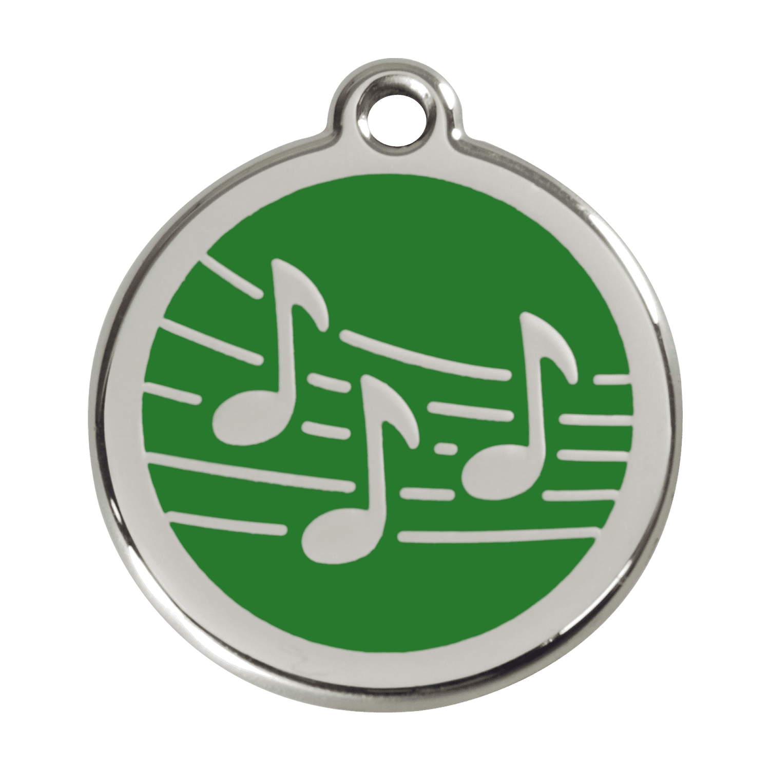 Vue avant - Médaille personnalisée pour chien - Red Dingo Émail et acier inoxydable - Motif Musique - Vert - Taglia L