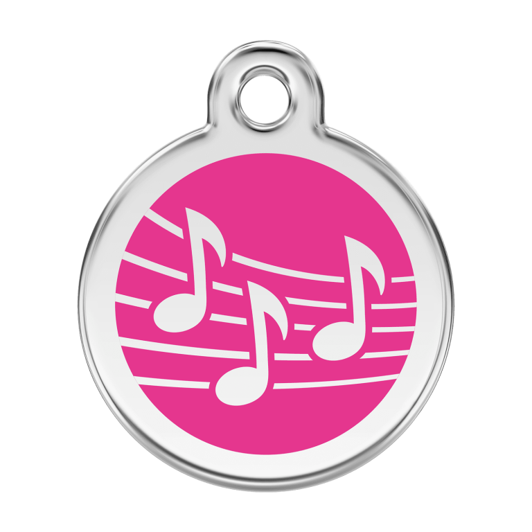 Vue avant - Médaille personnalisée pour chien Red Dingo Émail et acier inoxydable Musique Rose vif - Taglia L
