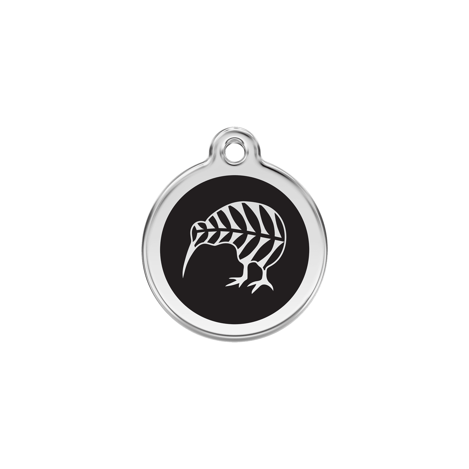 Vue avant - Médaille personnalisée pour chien/chat Red Dingo Émail et acier inoxydable - Motif kiwi - Noir - Taglia S