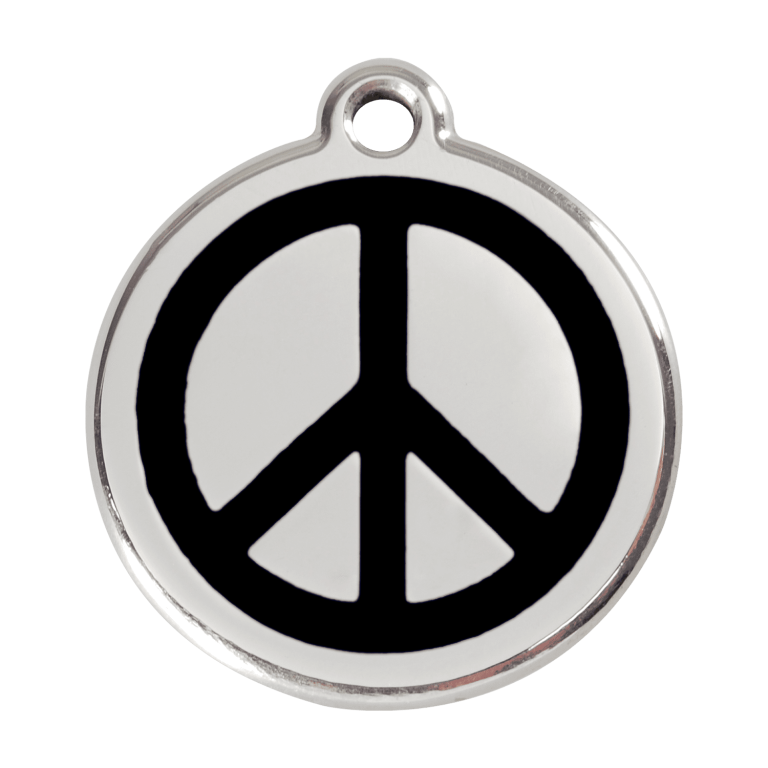 Vue avant - Médaille personnalisable pour chien ou chat - Red Dingo Émail et acier inoxydable - Motif Paix - Noir - Taglia L