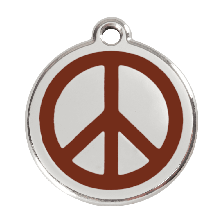 Vue avant - Médaille personnalisée pour chien Red Dingo Émail et acier inoxydable - Motif Paix - Brun - Taglia L
