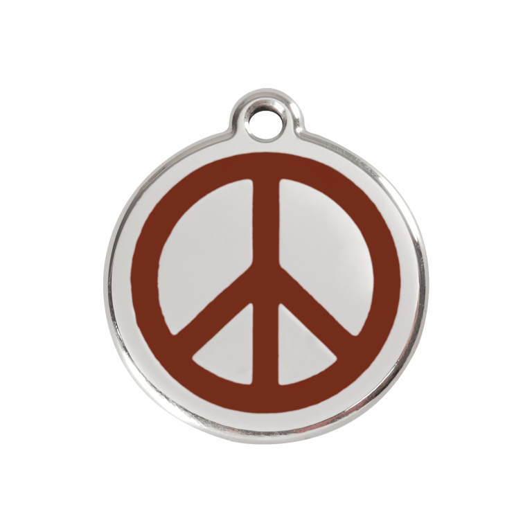Vue avant - Médaille personnalisée pour chien Red Dingo Émail et acier inoxydable - Motif Paix - Brun - Taglia M
