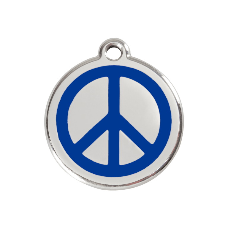 Vue avant - Médaille personnalisée pour chien Red Dingo Émail et acier inoxydable - Motif Paix - Bleu foncé - Taglia M