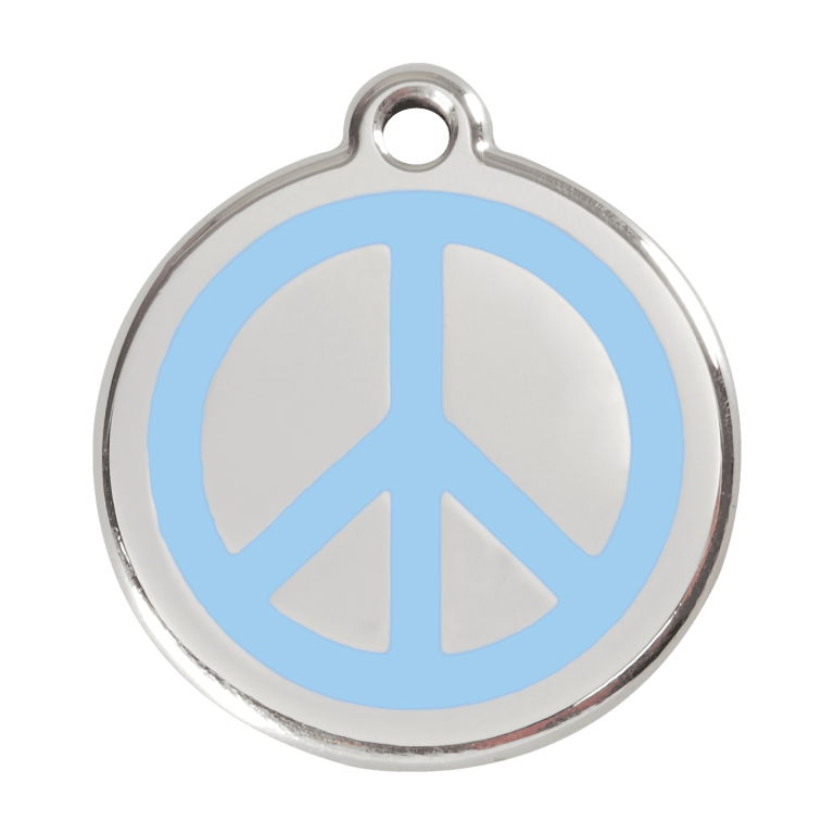 Vue avant - Médaille personnalisée pour chien - Red Dingo Émail et acier inoxydable - Motif Paix - Bleu clair - Taglia L