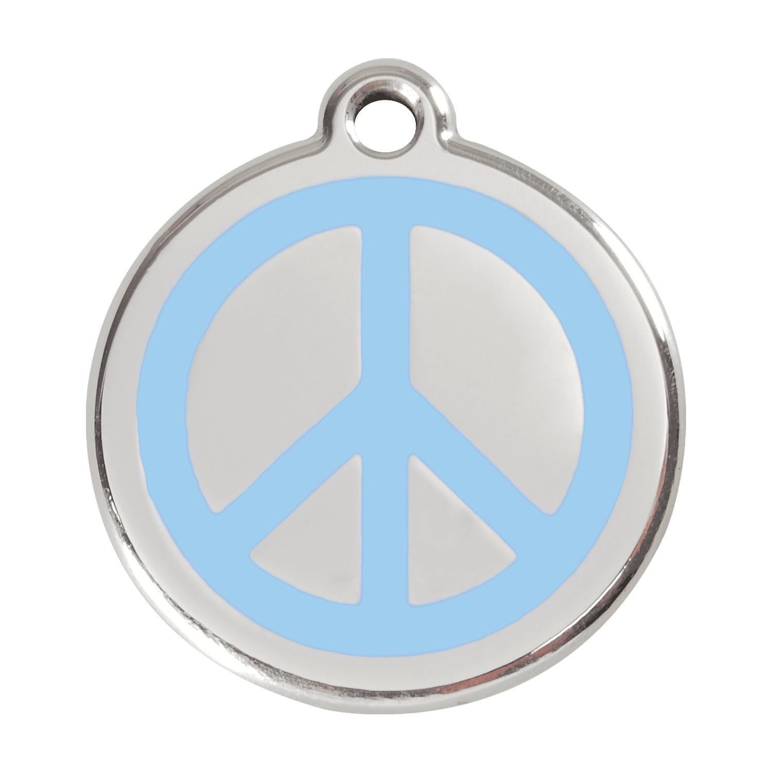 Vue avant - Médaille personnalisée pour chien - Red Dingo Émail et acier inoxydable - Motif Paix - Bleu clair - Taglia L