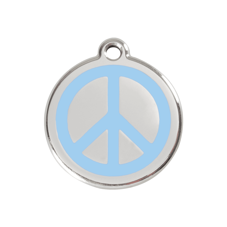 Vue avant - Médaille personnalisée pour chien Red Dingo Émail et acier inoxydable - Motif Paix - Bleu clair - Taglia M