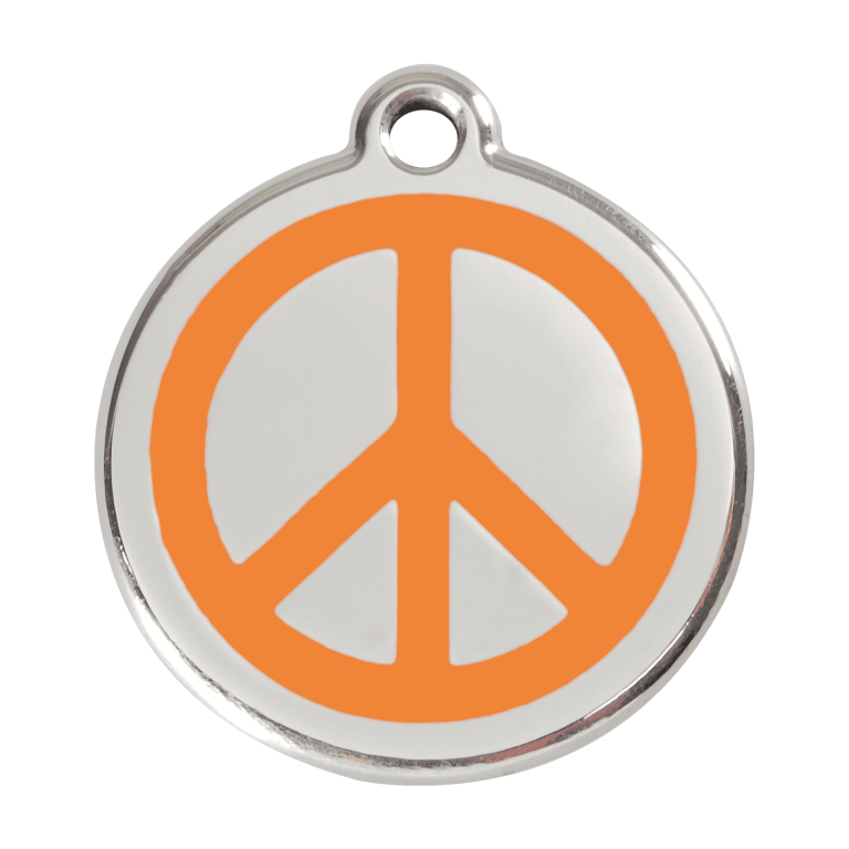 Vue avant - Médaille personnalisable en émail et acier inoxydable - Motif Paix - Orange - Taglia L - Red Dingo