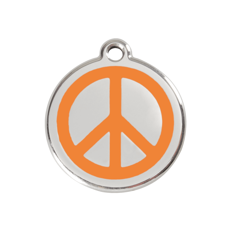 Vue avant - Médaille personnalisée pour chien Red Dingo Émail et acier inoxydable - Motif Paix - Orange - Taglia M