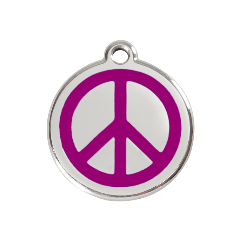 Vue avant - Médaille personnalisée pour chien ou chat - Red Dingo Émail et acier inoxydable - Motif Paix - Violet - Taglia M