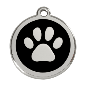 Medaglietta per cane grande con impronta di zampa nero smalto e acciaio inox
