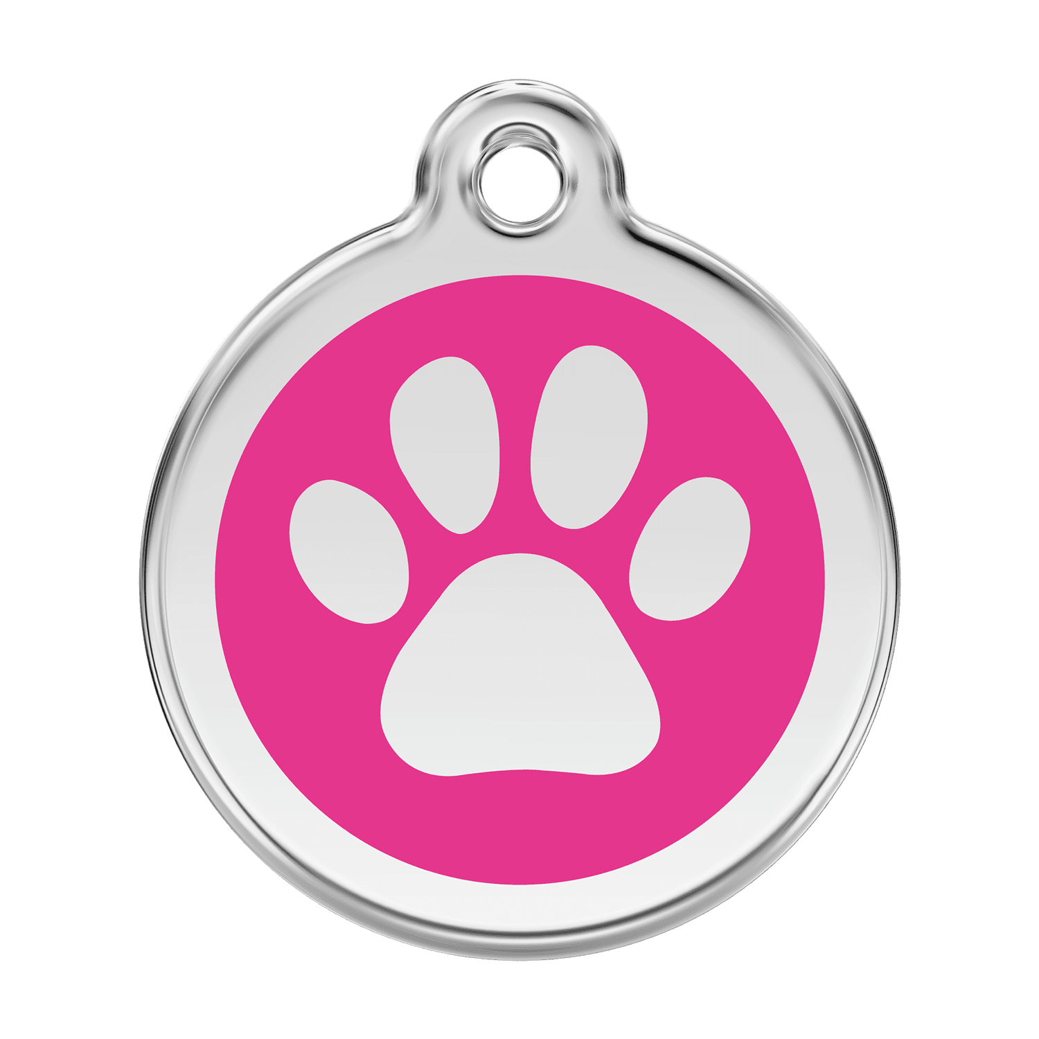 Vue avant - Médaille personnalisée pour chien ou chat - Empreinte de patte rose vif - Red Dingo 01-PP-HP-LG