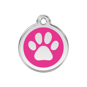 Medaglietta per cane medio con impronta di zampa rosa vivace in smalto e acciaio inox