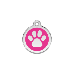 Medaglietta per cane piccolo piccola smalto rosa vivo con impronta di zampa