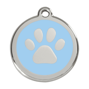 Medaglietta per cane grande con impronta di zampa in smalto azzurro e acciaio inox