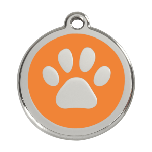 Medaglietta per cane grande con impronta di zampa arancione in smalto e acciaio inox