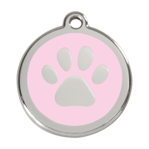 Medaglietta per cane grande con impronta di zampa rosa in smalto e acciaio inox