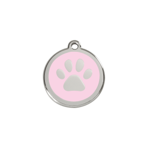 Medaglietta per gatto piccola rosa con impronta di zampa in smalto e acciaio inox