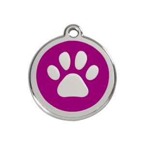 Medaglietta per cane medio con impronta di zampa in smalto viola e acciaio inox