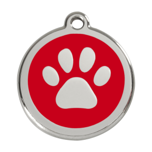 Medaglietta per cane grande con impronta di zampa rossa in smalto e acciaio inox