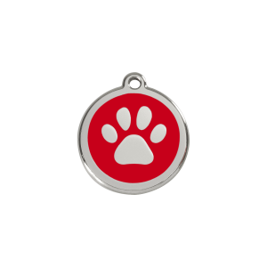 Medaglietta rosso impronta zampa smalto e acciaio inox per gatto o cane piccolo