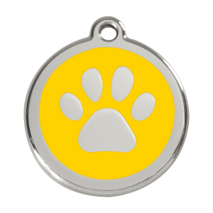Medaglietta per cane grande con impronta di zampa gialla in smalto e acciaio inox