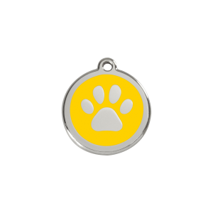 Medaglietta giallo impronta zampa smalto e acciaio inox per gatto o cane piccolo