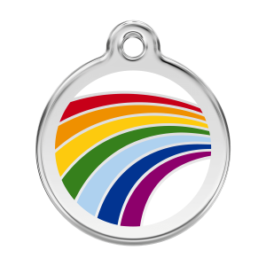 Medaglietta per cane grande smalto bianco con arcobaleno in acciaio inox