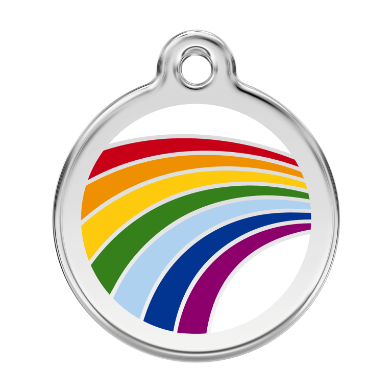 Vue avant - Médaille personnalisée pour chien Red Dingo Émail Arc-en-ciel Blanc - Taglia L
