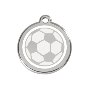 Medaglietta per cane medio pallone da calcio smalto bianco acciaio inox