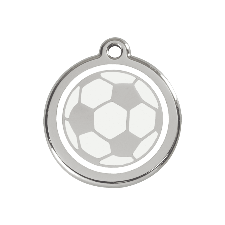 Vue avant - Médaille personnalisée pour chien Red Dingo Émail et acier inoxydable - Ballon de football blanc - Taglia M