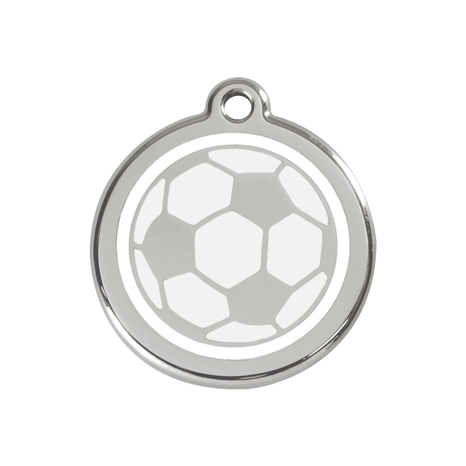 Vue avant - Médaille personnalisée pour chien Red Dingo Émail et acier inoxydable - Ballon de football blanc - Taglia M