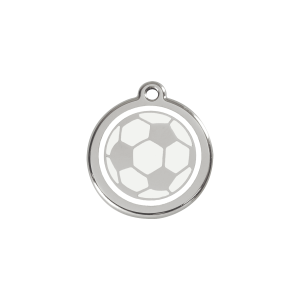 Medaglietta per cane piccolo piccola pallone da calcio smalto bianco acciaio inox