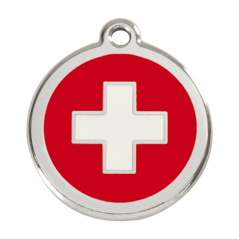 Vue avant - Médaille personnalisée pour chien Red Dingo Croix Suisse Rouge L 38.00mm - Référence 01-SC-RE-LG