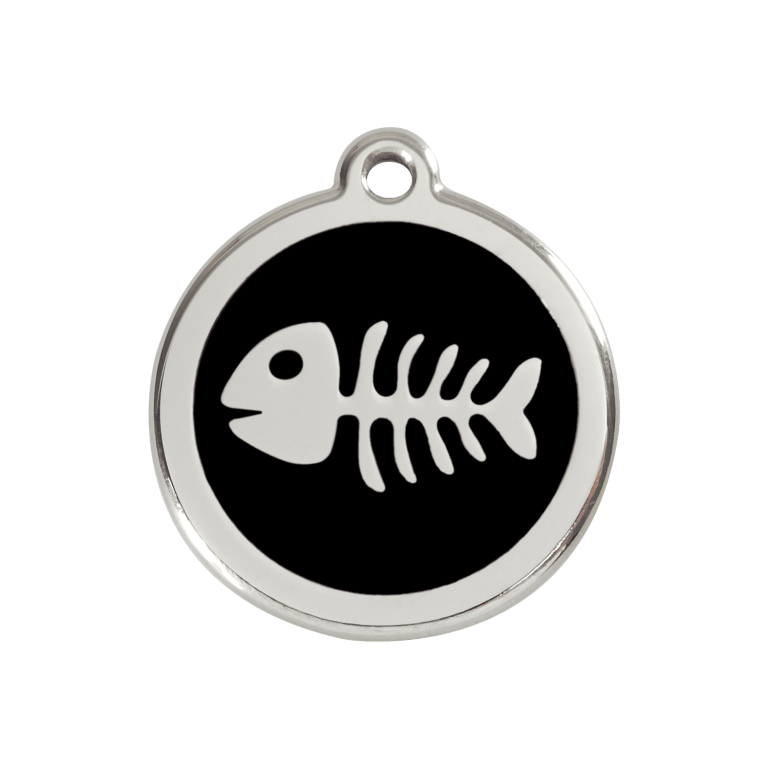Vue avant - Médaille personnalisée pour chien ou chat - Red Dingo - Squelette de poisson - Noir - Taglia M